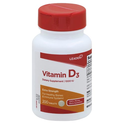 Image for Leader Vitamin D3, Extra Strength, 1000 IU, Tablets,200ea from Shane's Pharmacy