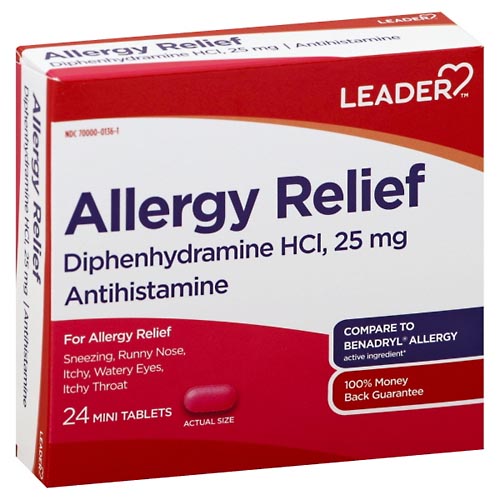 Image for Leader Allergy Relief, 25 mg, Mini Tablets,24ea from Shane's Pharmacy