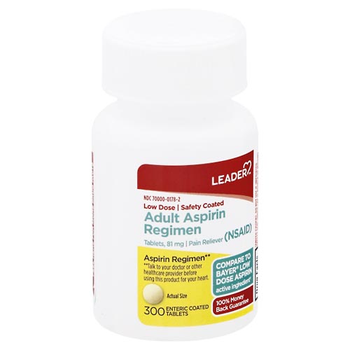 Image for Leader Aspirin Regimen, 81 mg, Enteric Coated Tablets, Adult,300ea from Shane's Pharmacy